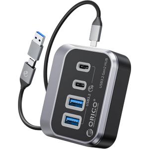 ORICO USB Hub 10Gbps with 2 USB A Ports+2 USB C Ports, USB 3.2 Gen 2 Hub with 3.28Ft USB-C-A/C Cable USB Splitter for iMac, MacBooks, Mac mini
