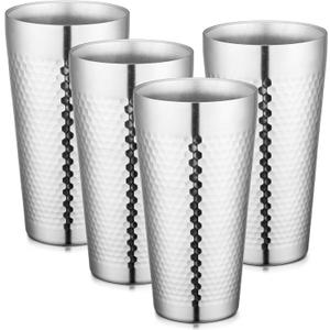 Beasea Stainless Steel Cups 19 oz, 4 Pack Large 18.6oz 550ml Stainless Steel Drinking Cups Water Tumbler Stackable Double Wall Insulated Individual Metal Pint Glasses Tin for Home Party Camping (Honeycomb)