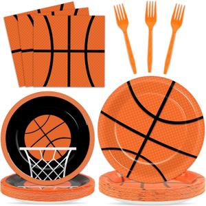 100 Pcs Basketball Party Plates and Napkins Set Basketball Birthday Party Decorations Sports Party Supplies Basketball Tableware Basketball Party Favors for Boy Birthday Party Decorations Serves 25