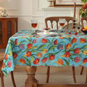 Rectangle Waterproof Tablecloth Linen Textured Table Cloth,Stain and Wrinkle Resistant Washable Fabric Table Cover for Dining, Party, Camping and Outdoor, 52 x 70 Inch, Tulip