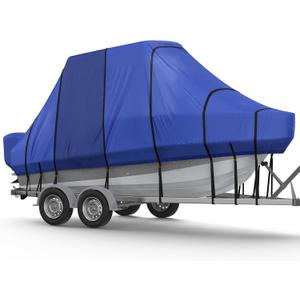 RVMasking Hard Top/T-Top Boat Cover, 1200D Partial Reinforced Waterproof Heavy Duty with Motor Cover for Center Console Boat with T TOP Roof, 22'-24' Long Beam Width up to 106", Blue