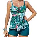 SHEKINI Women's Tankini Swimsuit, 2 Piece Tummy Control Bathing Suit Flowy Floral Print Swimwear Tank Top with Boyshorts, XXL