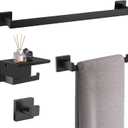 TURS Bathroom Hardware Set Black 4-Piece Towel Bar Set Include 24 Inch Towel Bar Hand Towel Holder Towel Hook Toilet Paper Holder with Shelf Wall Mounted Stainless Steel Bathroom Accessories Set