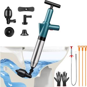 Toilet Plunger Drain Clog Remover: High Pressure Air Drain Blaster Gun Drain Clog Remover Tool- Stainless Steel Air Plunger for Bathroom, Sink, Floor, Kitchen Clogged