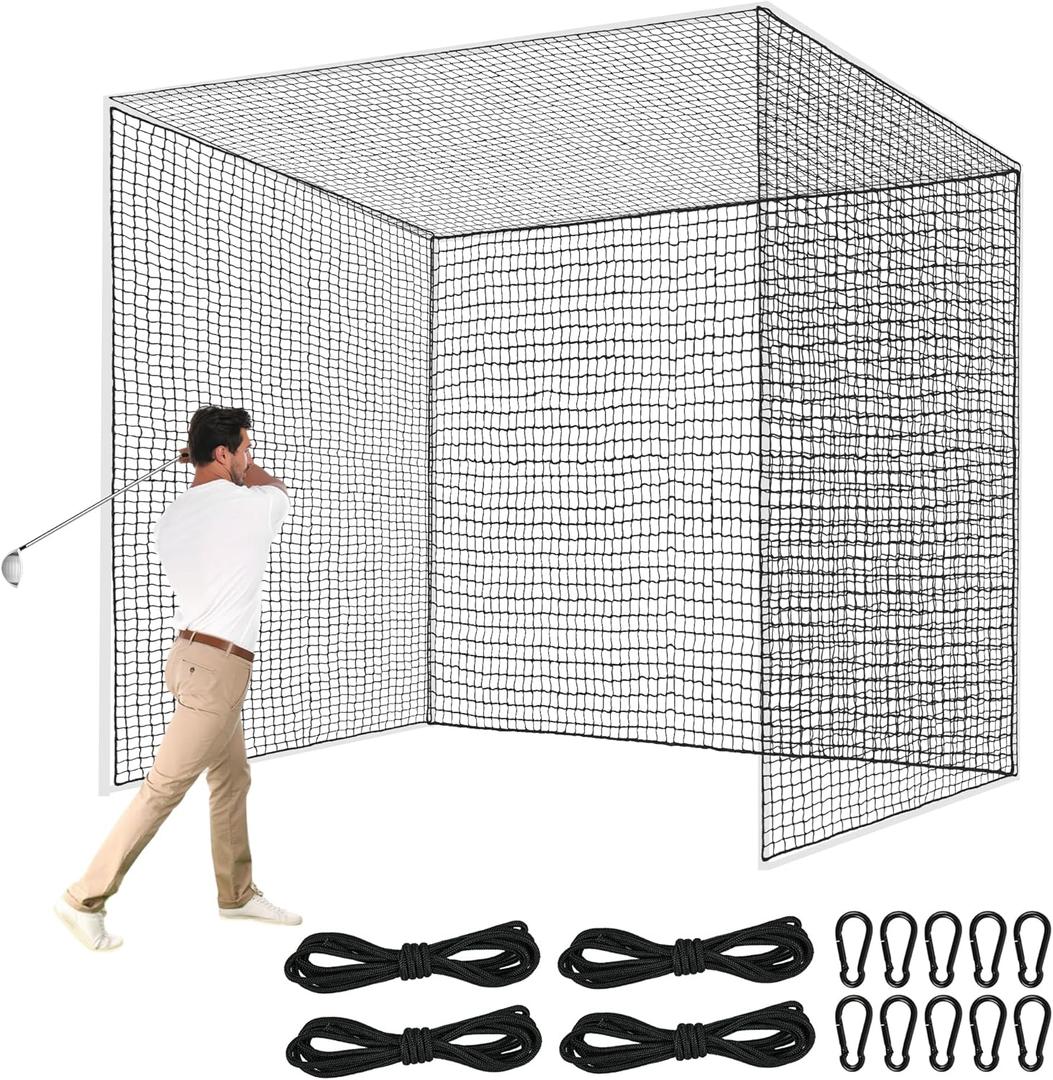 Heavy Duty Nylon Golf Batting Cage, 7.8-10ft Batting Cage Net with 10 Carabiners and 4 Tie Rope,Durable Golf Practice Net Batting Net for Backyard,Baseball Net Indoor Outdoor (Only Net)