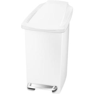 simplehuman 10 Liter / 2.6 Gallon Compact Slim Bathroom or Office Step Trash Can, White Plastic