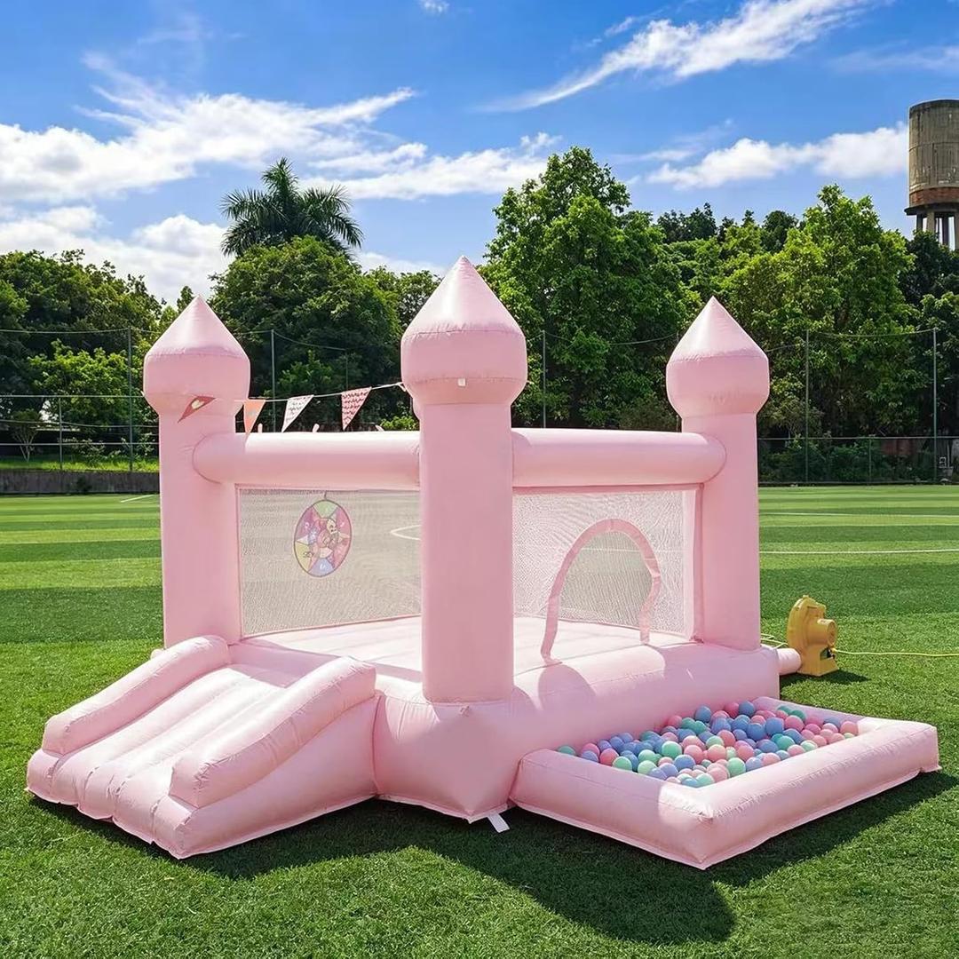 9FT 100% PVC Pink Bounce House ，Inflatable Bounce House for Kids 3-6