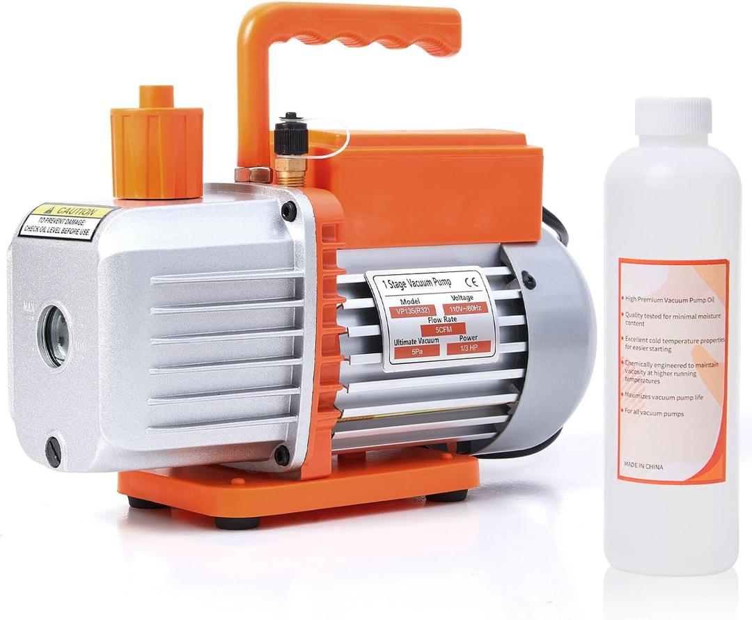 BACOENG 5 CFM Vacuum Pump, 110V 1/3HP Single Stage Rotary Vane HVAC Vacuum Pump with Oil, for R32 R1234yf R134a R410a R12 R22 AUTO AC Refrigerant Recharging