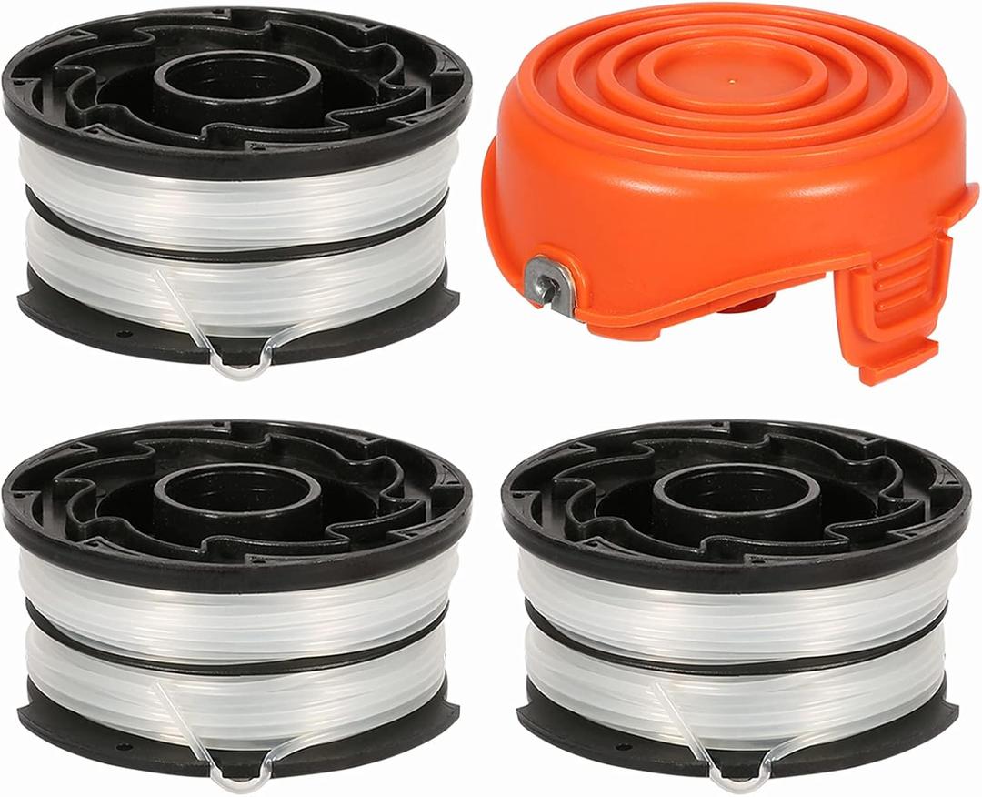 THTEN DF-065 String Trimmer Spools Compatible with Black and Decker GH710 GH700 GH750 RC-065, DF-065-BKP Weed Eater Refills Line 36ft 0.065" Auto-Feed Dual Line Edger+ RC-065-P Spool Cover Cap 3+1