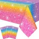 Tudomro 3 Pack Pastel Rainbow Tablecloths Plastic Colorful Rainbow Table Covers 54 x 108 Inch Disposable Table Cloths Pastel Party Decorations for Birthday Wedding Bridal Shower Pride Party
