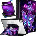 Casetego for iPad Pro 11 Inch Case 2024 5th Generation (M4) Case with Pencil Holder,360Rotating Adjustable Stand Protective Cover,All Butterfly