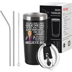 Aletege Funny Gifts for Dog Dad, You're a Great Dog Dad Travel Tumbler, Fathers Day Birthday Gifts for Father from Daughter Son, 20 OZ Black
