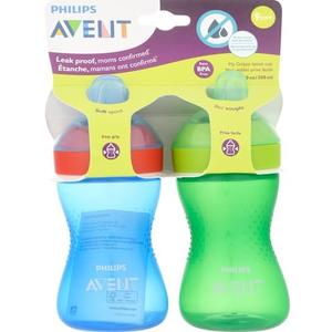 Philips Avent My Grippy Spout SCF801/21 - Sippy Cup with Soft Spout and Leak-Proof Design, Blue/Green, 10 oz, 2 Pack, SCF801/21