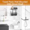Towel Racks for Bathroom Wall Mounted, Xstydes Metal Towel Holder with Wooden Shelf for Folding Large Towels, Towel Storage for Small Bathroom Organizer Decor or RV Camping, Black