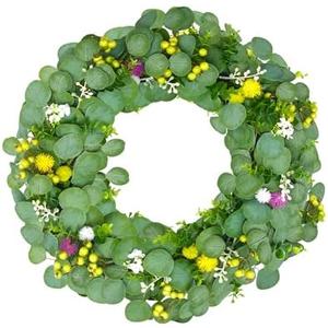 Harmix 24" Green Berry Eucalyptus Leaf Wreath, Artificial Spring And Summer Wreath With Pink Purple Cones And Pomegranate Fruit Decorations Your Front Door And Windows, Suitable For Indoor And Outdoor