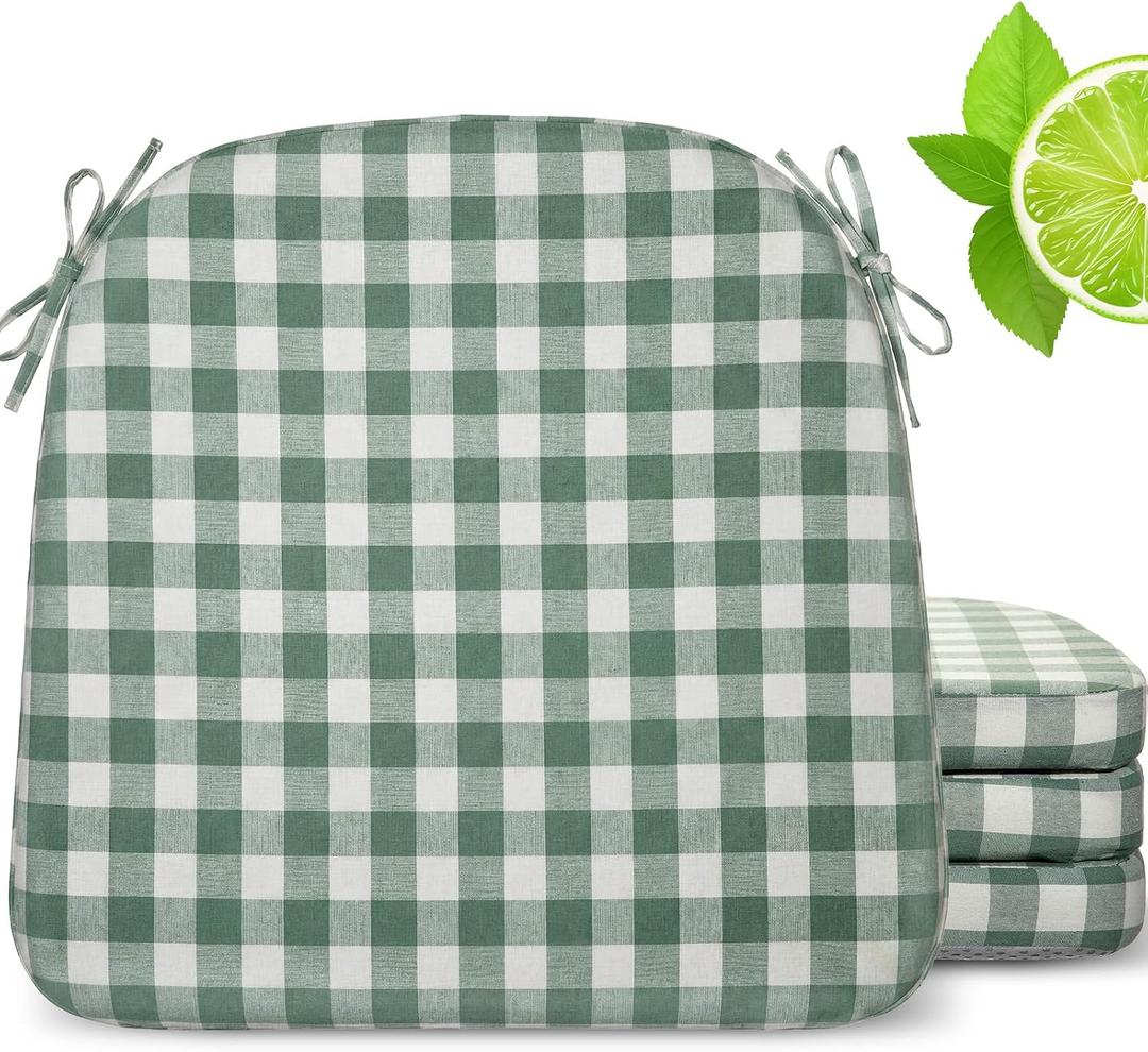 Geetery D-Shaped Checkered Chair Cushion for Dining 17"x16"x2" Thick Buffalo Plaid Non-Slip Chair Pad with Ties and Removable Cover for Home Outdoor Patio Room Indoor Seat Cushion (Sage Green)