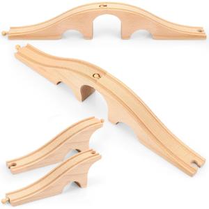 Liliful Wooden Train Track Bridges and Tunnels Expansion Wood Train Track Pieces Accessories for Most Major Toy Trains Railway