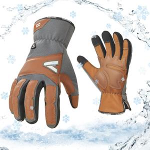 Vgo... Men's Winter Work Gloves,Waterproof Lining,Thorn Proof Safety Gloves,Touchscreen Compatible (Light Gray)