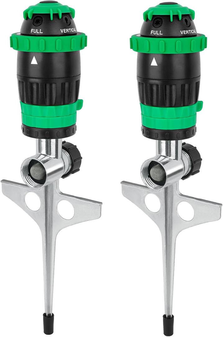 [2 Pack] RESTMO Gear Drive Sprinkler with Metal Spike Base, 5-Pattern Heavy Duty Gardening Watering System, Multi-Adjustable Lawn Sprinkle for Garden Plant, Flower Bed and Large Yard Area