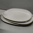 famiware Serving Platter, Oval 15.59/14.3/12.9 inch Serving Dishes for Entertaining, Serving Bowls, Microwave Safe, Stonware Serving Trays for Party, Turkey, Cheese, Ocean Series, Cappuccino White