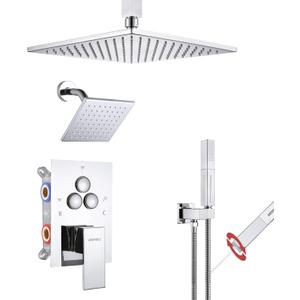VANFOXLE Shower Faucet Set Chrome Shower System,Push Button Diverter Shower Faucet with 2 in 1 Handheld,Ceiling Mount Increased Thickness 10 Inch Shower Head with 6 Inch Wall Mount Shower Head