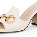 gihubafuil Women's Sandals Peep Toe Slides Chunky Heel Mules Single Band Comfort Slip-on Shoes with Metal Chain for Spring Summer (7.5, Apricot)