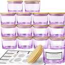 CONNOO 15 Pack 4 OZ Purple Glass Candle Jars with Airtight Bamboo Lids for Making Candles, Bulk Small Wide Mouth Empty Candle Containers with Sticky Warning Labels - Dishwasher Safe, Lavender