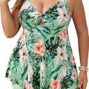 Hanna Nikole Plus Size Tankinis Swimsuits for Women, Twist Knot 2 Piece Bathing Suits Swim, Tummy Control Flowy Swimwear (Green)