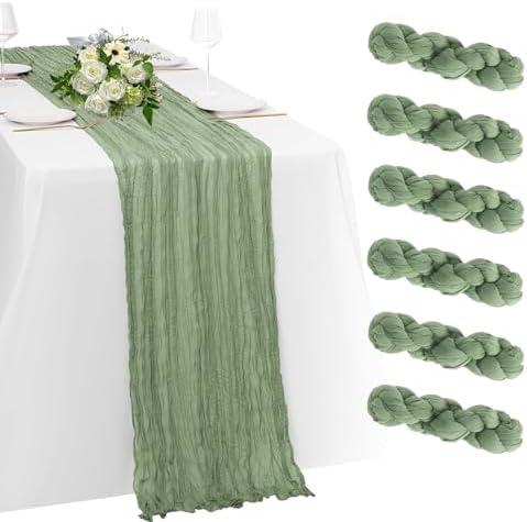 6 Pack Sage Green Cheesecloth Table Runner 23x120 inch Rustic Boho Gauze Table Runner 10 FT Long Sheer Cheese Cloth Fabric Table Runners for Romantic Wedding Bridal Shower Birthday Party Decor