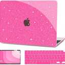 G JGOO Compatible with MacBook Air 13 inch Case 2022 2021 2020 2019 2018 Release M1 A2337 A2179 A1932 Touch ID, Glitter Plastic Hard Shell Case + Keyboard Cover + Screen Protector, Sparkly Hot Pink