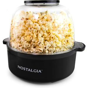 Nostalgia 6-Quart Stirring Popcorn Popper - Quick-Heat Technology - Makes 24 Cups of Popcorn - Includes Kernel Measuring Cup - Perfect for Birthday Parties, Movie Nights, and More - Black Original
