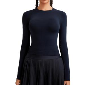 RUNNING GIRL Long Sleeve Yoga Shirts for Women, Soft Fitted Seamless Stretchy Casual Crew Neck Athletic Basic Shirt (XL)