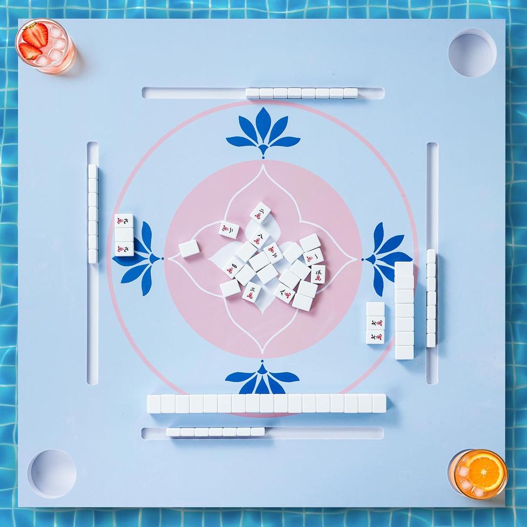 Floating Mahjong Table for Pool, EVA Waterproof Foam Game Tray for Mahjong Cards Dominoes, Pool Float Table for Adults, Floating Game Table for Pool Hot Tub Lake Beach (Blue, Large)