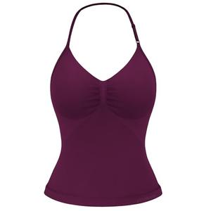 YEOREO SoftHue Impact Longline Strappy Top Women's Halter Workout Tank Tops Backless Gym Longline with Adjustable Strap Black Cherry, Size M