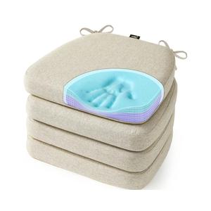 SUNROX Cooling Gel Memory Foam Chair Cushions, 2.6" Thick U-Shaped Dual-Layer Comfort Dining Chair Pads, Non Slip Seat Cushion with Ties for Indoor Kitchen Office 17"x16" Set of 4,  grey color