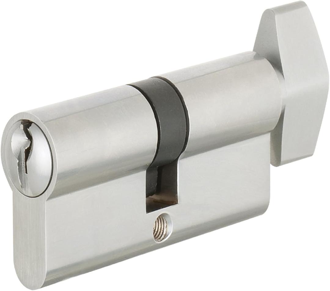 Offset Euro Profile Lock Cylinder with Thumb Turn Fits for Pella Storm Door 2-Bolt Lock, Includes 3 Solid Brass Keys (1, Satin Nickel)