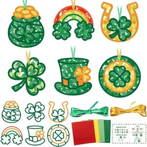 2 x Feifeiya 24 Sets St. Patrick's Day Suncatchers Craft Kit for Kids DIY Shamrock Tissue Paper Sign Art Craft Kit Gift for Irish Saint Patrick Classroom Game Activities March Holiday Party Decor