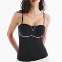 Built in Bra Tank Tops for Women, Double Lined Padded Cami Scoop Neck Spaghetti Straps Basic Summer Top 2026 (Black, S)