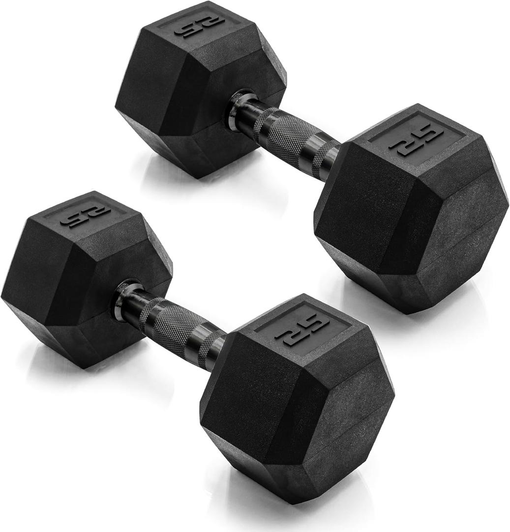 Set of 2 Rubber Coated Dumbbells 2×25LB, Black