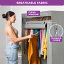 HOLDN’ STORAGE Portable Wardrobe Closet - 50 lb Capacity, Internal Heavy Duty Metal Rod, Zipper & Clear Window, Durable Clothes Organizer, Tool-Free Easy Assembly, Dark Gray Canvas Cover