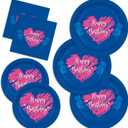 AURORAPARTY 144pcs Birthday Party Plates Napkins Birthday Party Supplies Paper Napkins Blue Cartoon Theme Disposable Tableware Set Severs 50 Guests