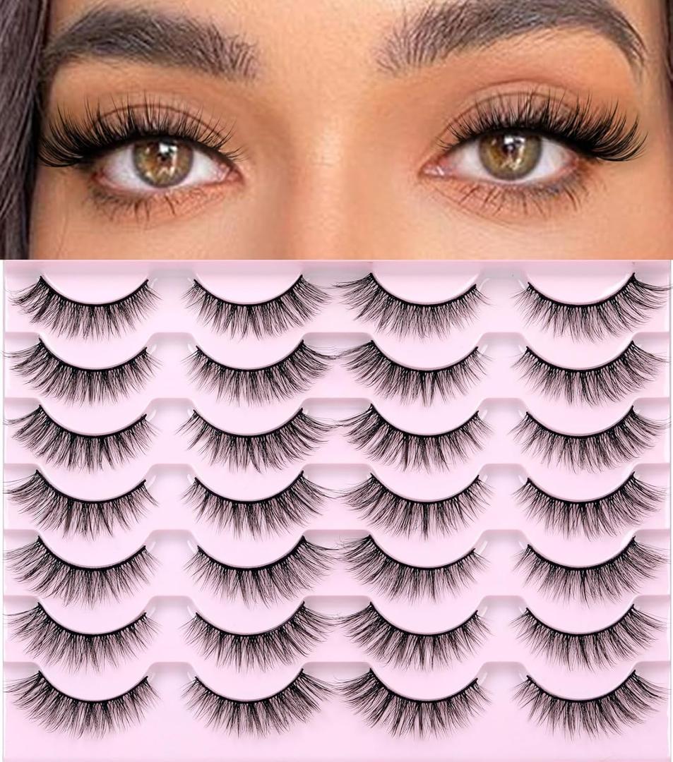 Kiromiro Lashes Wispy False Eyelashes Natural Look Faux Mink Lashes 14mm Cat Eye Pestaas Postizas Naturales Fake Lashes Strip Eyelashes Pack, 14 Pairs