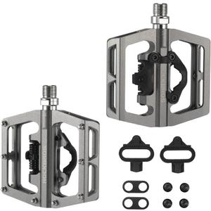 ROCKBROS MTB Mountain Bike Pedals Compatible with SPD Mountain Bike Dual Function Sealed Clipless Aluminum Bicycle Flat Platform 9/16" Pedals with Cleats for Road, MTB, Mountain Bikes (Titanium)