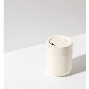 W&P Porter Ceramic Mug w/ Protective Silicone Sleeve, Cream 12 Ounces | On-the-Go | Reusable Cup for Coffee or Tea | Portable | Dishwasher Safe