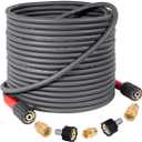 YAMATIC Super Flexible Pressure Washer Hose 50FT X 1/4", Kink Resistant 3200 PSI Heavy Duty Power Washer Extension Replacement Hose With M22-14mm x 3/8" Quick Connect Kit For Gas & Electric, Grey