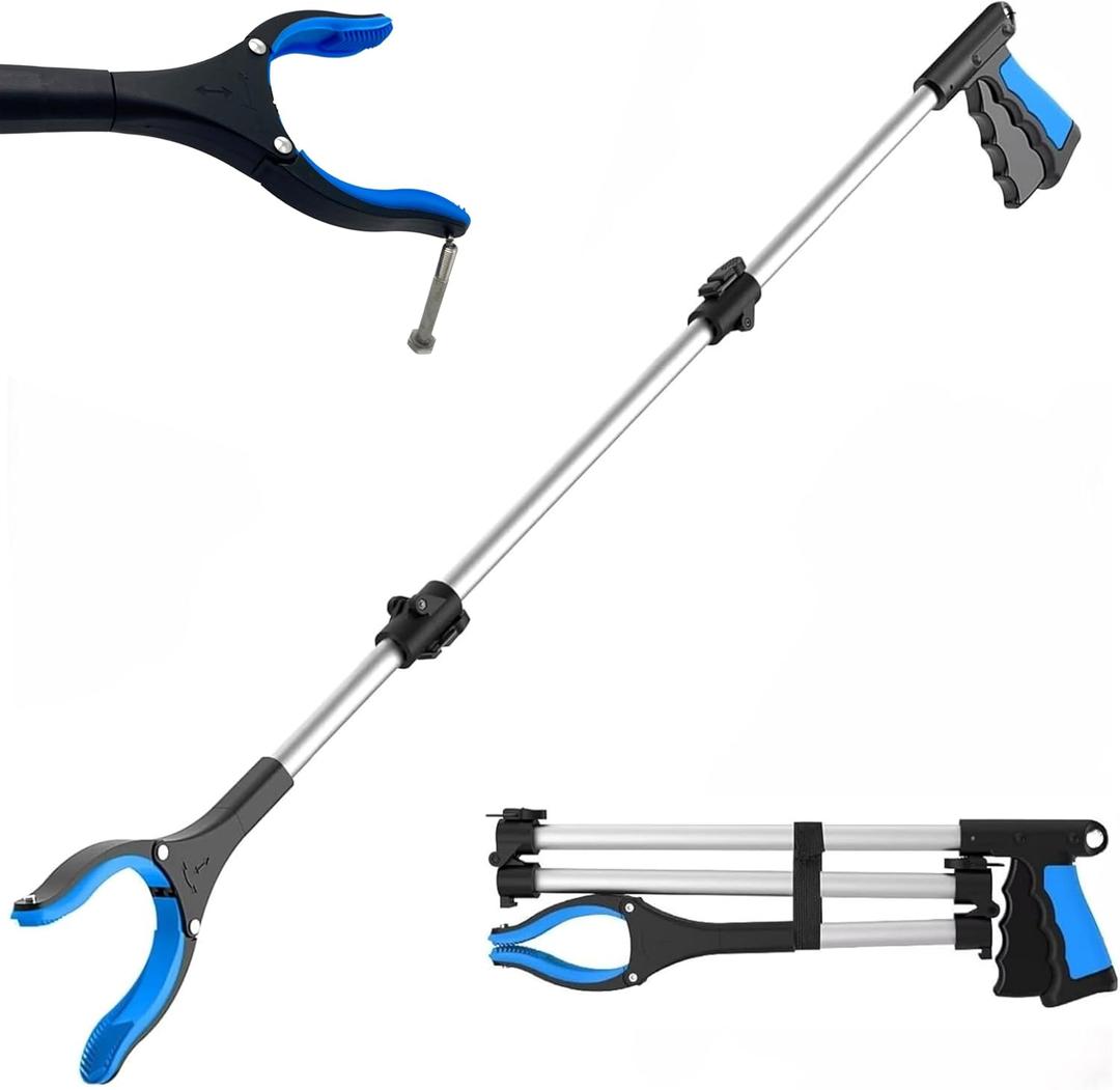 2024 Upgrade PowerGrip T9, Grabber Reacher Tool, Wide Jaw, Foldable, Steel Cable, with 96 Grip Points for Firm Grip, 32" with Magnet (Black, 32 Inch)