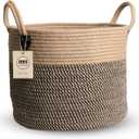 14"x12" Natural Jute Rope Woven Storage Basket with Handles for Plant, Blankets,Toys,Clothes,Shoes - Living Room Home Decor,Multifunctional Basket for Organizer,Picnic,Artificial Tree (Large, Brown and Black)