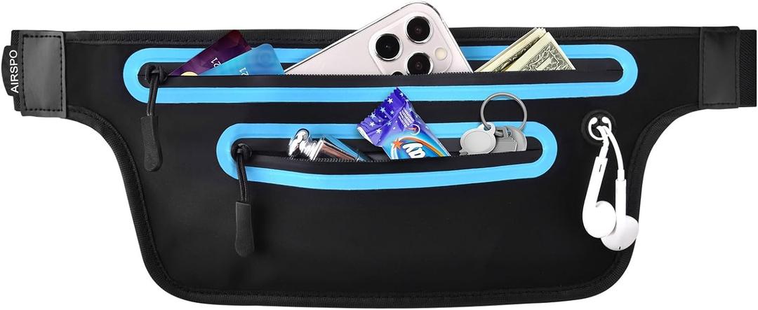 AIRSPO Running Belt, Waist Pack Fanny Packs for Women & Men with 2 Zipper Pockets Cross Body Bag Money Belt Phone Holder for Running Cycling Hiking