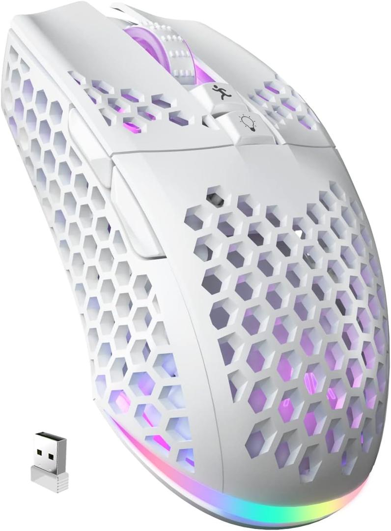 SM600 White Wireless Gaming Mouse,8000 DPI Tri-Modes BT5.1/Type-C Wired/2.4G Wireless Mouse with 2 Side Buttons, Programmable Macro Gamer Mouse with RGB Light for Laptop/PC/Mac (SM600 PRO)