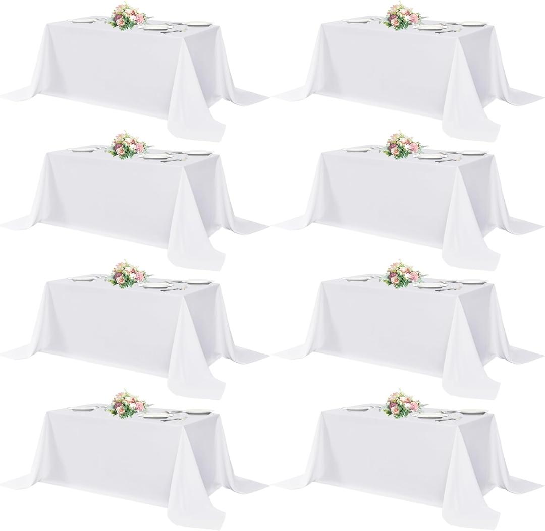 sancua White Table Cloths Rectangle, 8 Pack 90x132 Inch Tablecoths Rectangular for 6 Foot Tables - Washable Polyester Fabric Table Cover for Wedding, Birthday Party, Banquet Reception